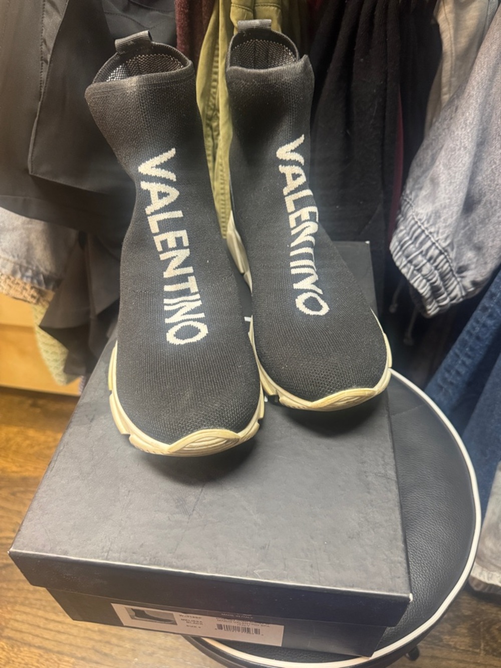 Valentino Black Sock Sneakers with White Logo